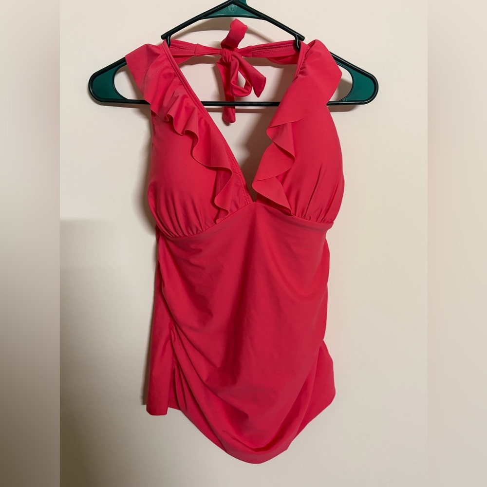 Ellen Tracy Coral Ruffle One Piece Swimsuit